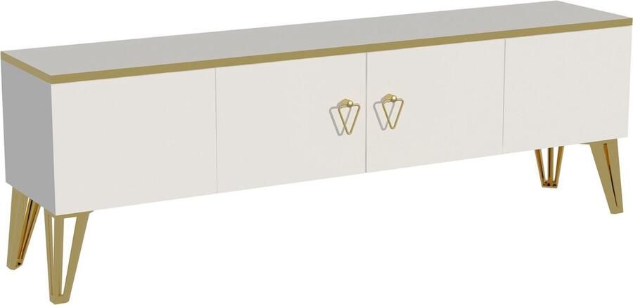 Asir tv-meubel wit met gouden accenten 31 4 cm diep - Foto 2