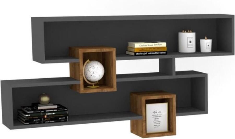 Asir Wandplank Okkernoot Antraciet 75 x 120 x 22 cm - Foto 2