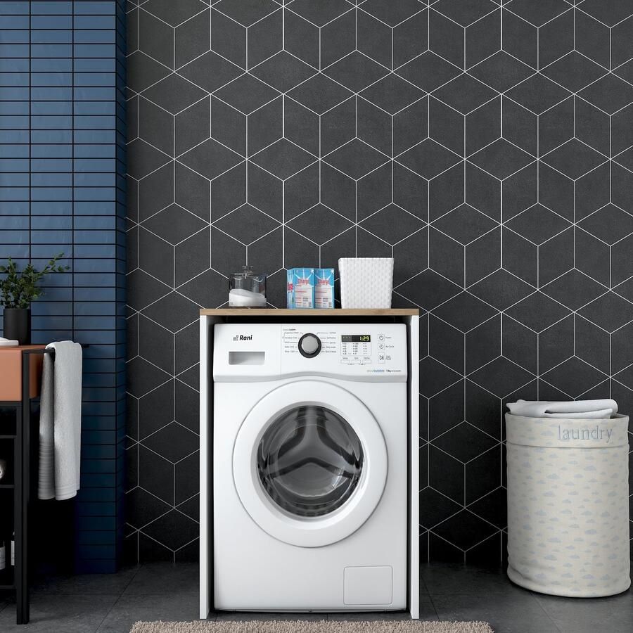 Emob Wasmachinekast Locelso 65 x 60 x 91 8 cm Walnut White Wasmachinekasten Wit Spaanplaat Wasmachinekasten Op voorraad