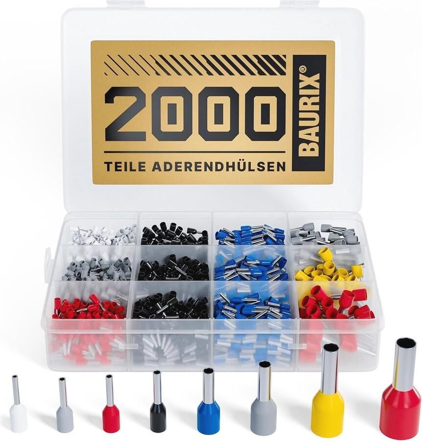 Assortiment Geïsoleerde Adereindhulzen 2000 Stuks Professionele Krimphulzen Set Krimptang Compatibel DIN 46228-4 Norm