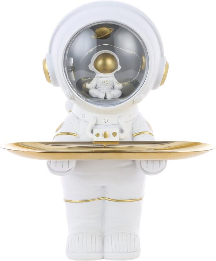 Astronautenstandaard metalen dienblad astronaut sculptuur lamp hars ornamenten entree kast sleutels cosmetica kleine accessoires opslag woonkamer kantoor decoratie cadeau wit en grijs