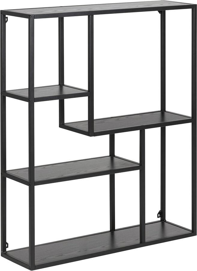 Asymmetrisch wandrek zwart geschikt voor modern interieur 1 stuk essenhout en metaal H: 91 x B: 75 x D: 20 cm