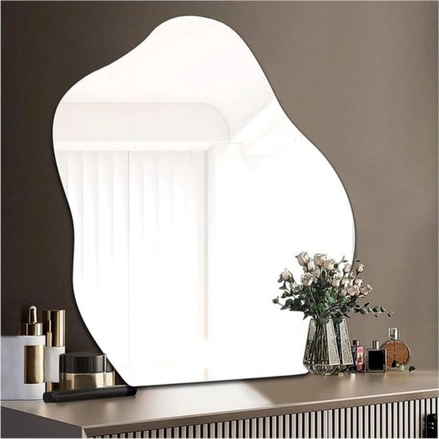 Asymmetrische zelfklevende wandspiegel zonder frame badkamerspiegel 38 x 47 decoratieve spiegel slaapkamerdecoratie kaptafel accessoire Spiegel
