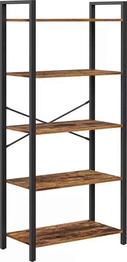 A.T. Shop 5-tier boekenplank hoge boekenkast rekken staand display opbergrek met stalen frame voor woonkamer kantoor studeerkamer industriële stijl rustiek bruin en zwart