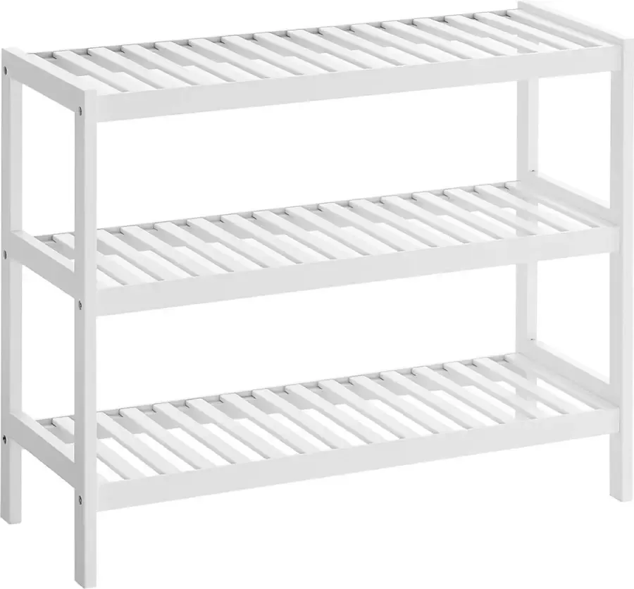 A.T. Shop Bamboo Shoe Rack 3 Tier Storage Shelf Hold tot 12 Pairs of Shoes ideaal voor Hal Badkamer Woonkamer en Gang Wit