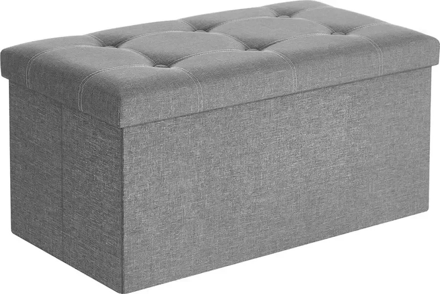 A.T. Shop Bank met opbergruimte kist opvouwbaar 76 x 38 x 38 cm imitatie linnenhoes voor slaapkamer hal woonkamer lichtgrijs