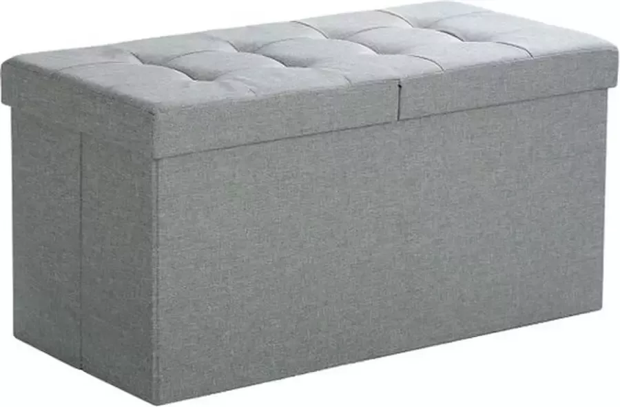 A.T. Shop bank met opbergruimte zitkist met scharnierend deksel opbergdoos opvouwbaar max. statisch laadvermogen 300 kg 80 L 76 x 38 x 38 cm linnen imitatie lichtgrijs gevlekt