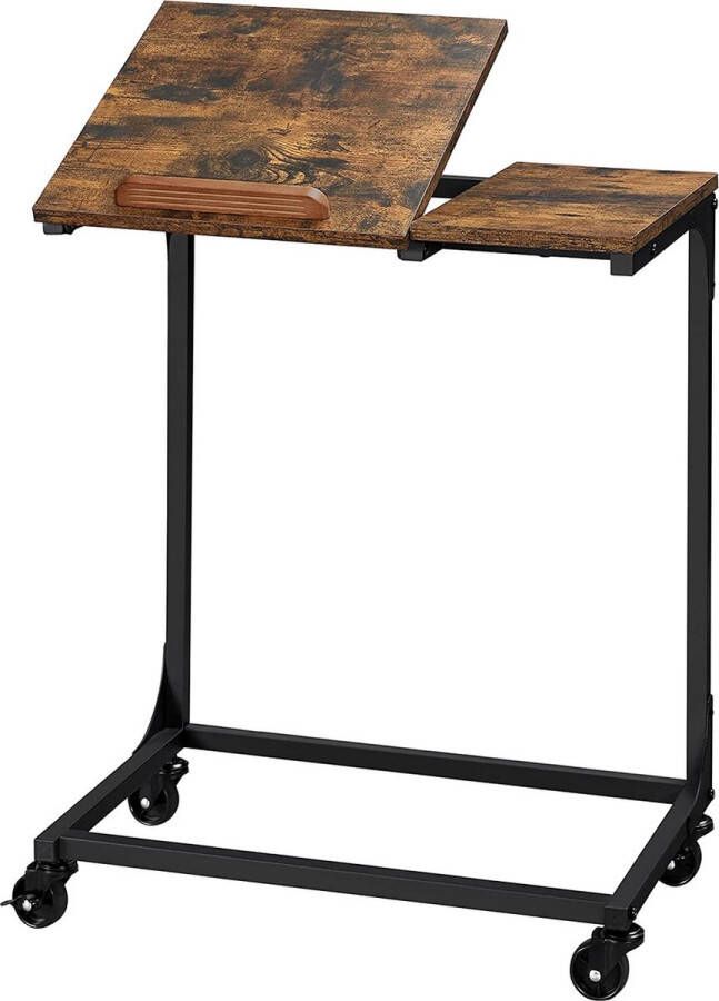 A.T. Shop Bijzettafel laptoptafel met gedeeltelijk verstelbaar blad bureau slaapkamer woonkamer eenvoudige montage stalen frame vintage bruin-zwart
