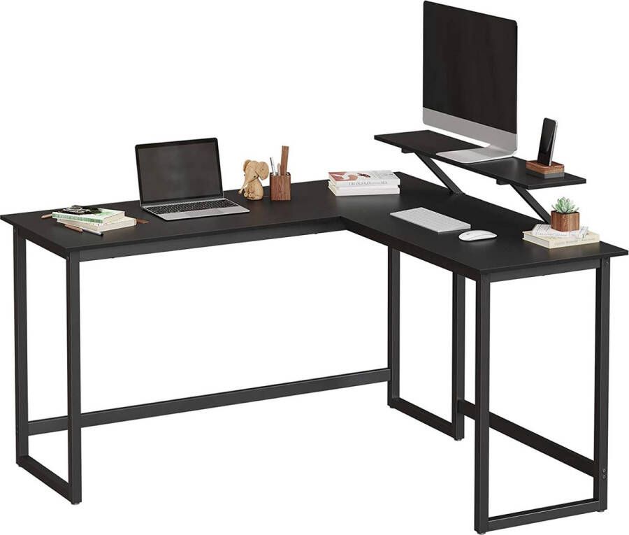 A.T. Shop Bureau L-vormig computerbureau met beweegbare monitorbevestiging 140 x 130 x 76 cm zwart