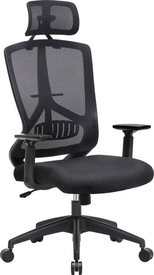 A.T. Shop bureaustoel verstelbare lendensteun office chair verstelbare hoofdsteun en armleuningen belastbaar tot 150 kg zwart