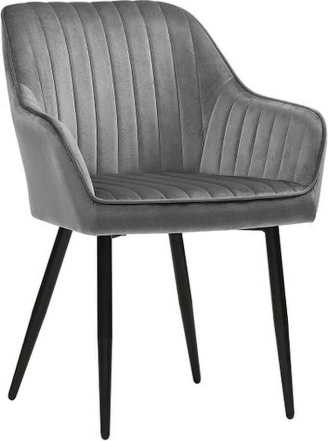 A.T. Shop eetkamerstoel fauteuil gestoffeerde stoel met armleuningen metalen poten fluwelen bekleding zitbreedte 49 cm max. 110 kg voor studie woonkamer slaapkamer lichtgrijs