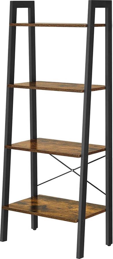 A.T. Shop Ladderplank 4-laags boekenplank boekenkast voor woonkamer slaapkamer keuken thuiskantoor industriële stijl stalen frame hazelnootbruin en zwart