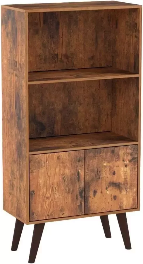 A.T. Shop Retro boekenkast met 2 planken en kastdeuren Woonkamerkast Retro meubilair voor woonkamer foyer kantoor opslag voor boeken foto's decoratie houtlook