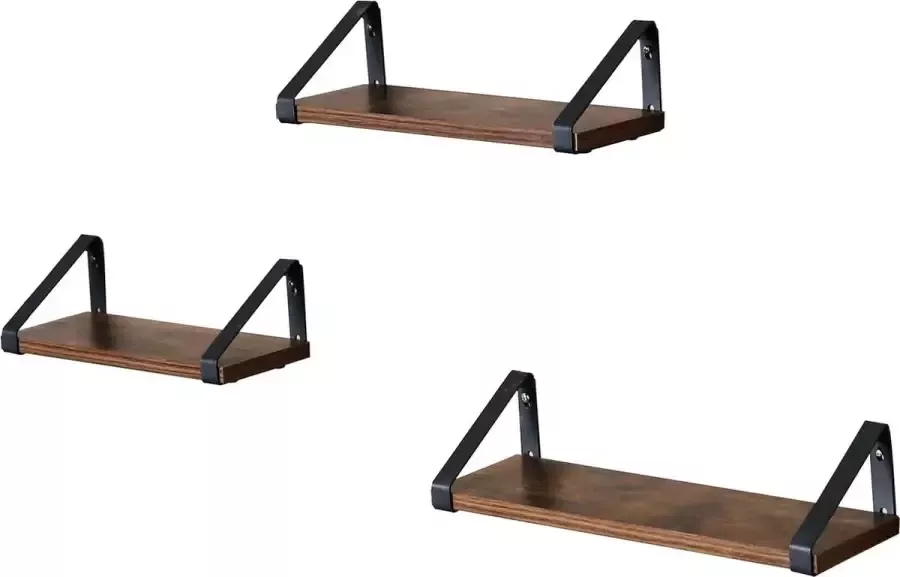A.T. Shop Wandrek in industrieel design twee planken set van 3 wandmontage stabiel rek voor presentatie voor kamer badkamer keuken vintage