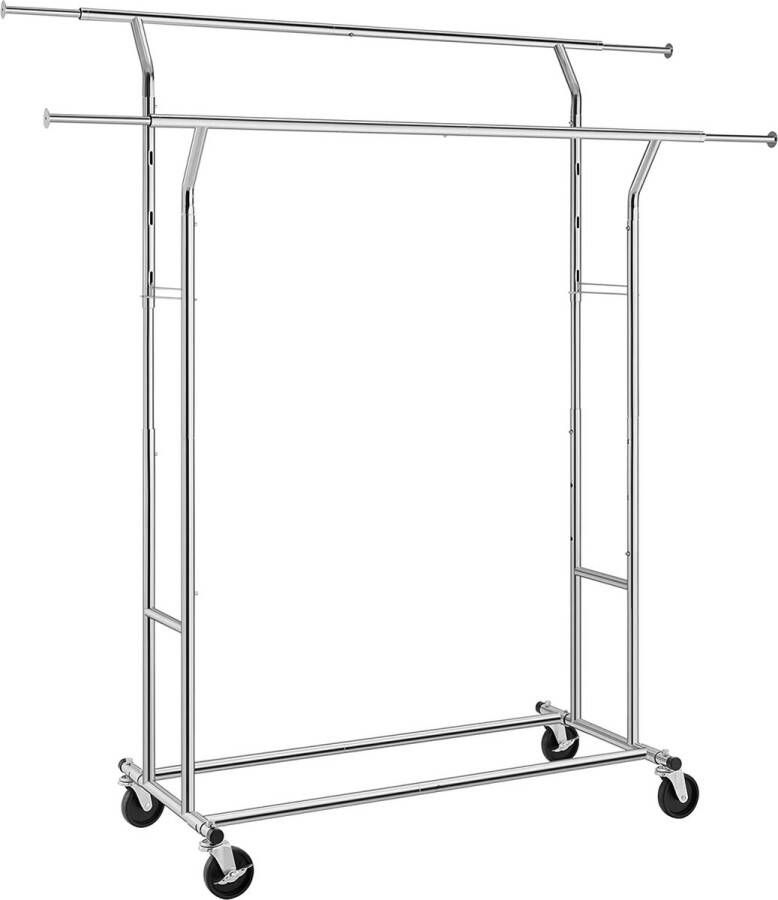 A.T. Shop zwaar belastbare metalen kledingrek op wielen tot 110 kg belastbaar lengte: 129-169 cm chroom