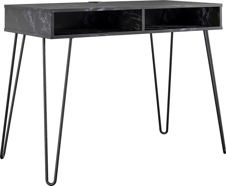 Loft24 Computerbureau met 2 compartimenten in zwart marmer van gelamineerd spaanplaat - Foto 3