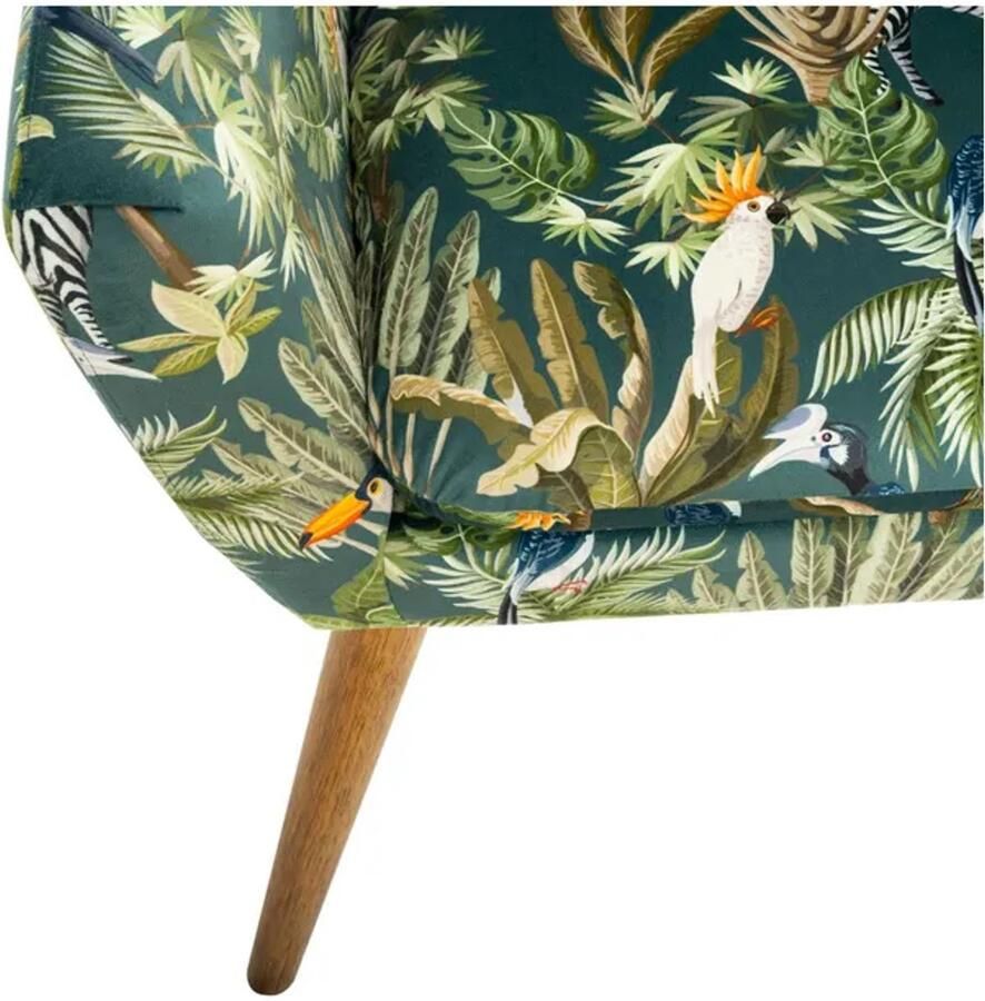 ATMOSPHERA Fauteuil in groen fluwelen junglepatroon en houten poten