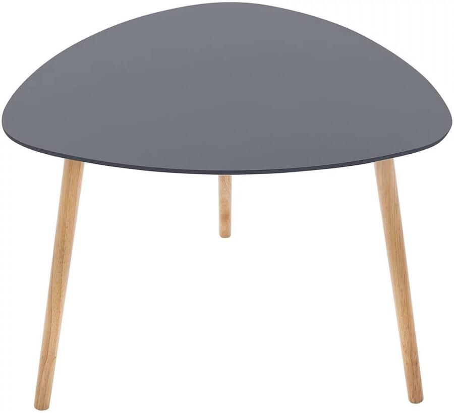 ATMOSPHERA Set van 3 in elkaar te schuiven salontafels van grijs hout en poten van natuurlijk hout