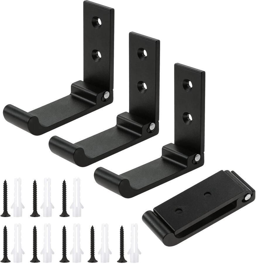 Aupoko 90° opvouwbare wandhaken 4 stuks aluminium kledinghaken opvouwbare haken voor aan de muur wandmontagehaken kapstok koptelefoonhouder zwart