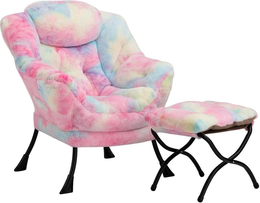 Aurora relax fauteuil met voetenbank Pluche loungestoel Stalen frame voor maximale stevigheid