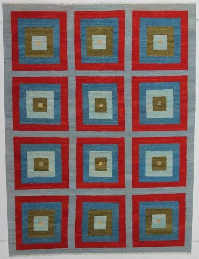 Authentiek Handgeweven Kelim 243 x 184 cm Vloerkleed 100% Wol Uniek Plantaardige Verfstoffen