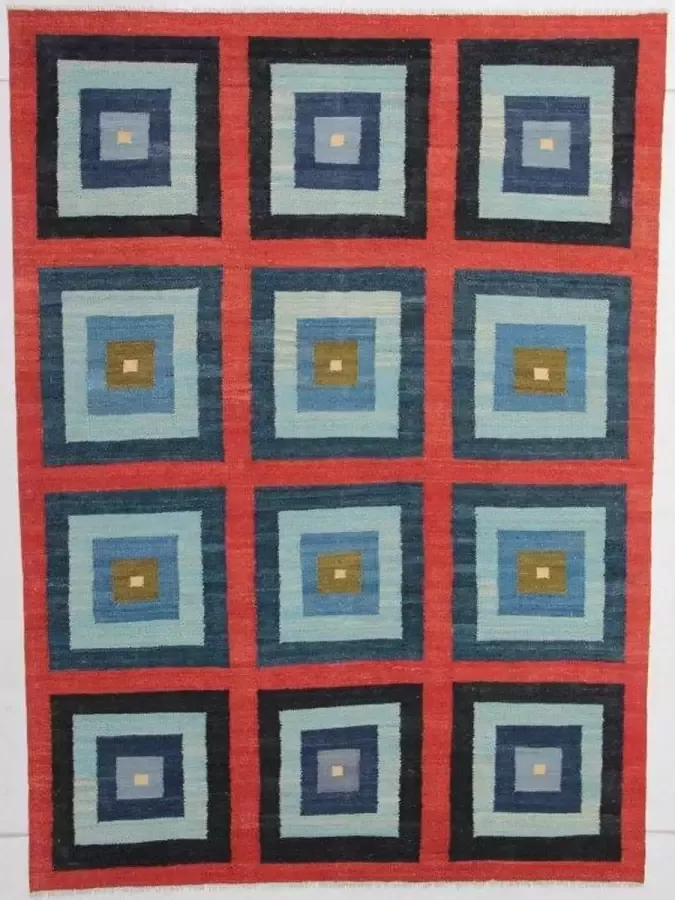 Authentiek Handgeweven Kelim 245 x 178 cmVloerkleed 100% Wol Uniek Plantaardige Verfstoffen