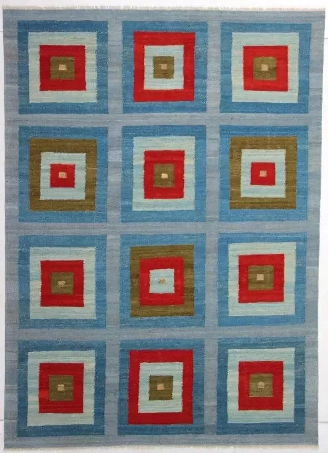 Authentiek Handgeweven Kelim 248 x 178 cmVloerkleed 100% Wol Uniek Plantaardige Verfstoffen