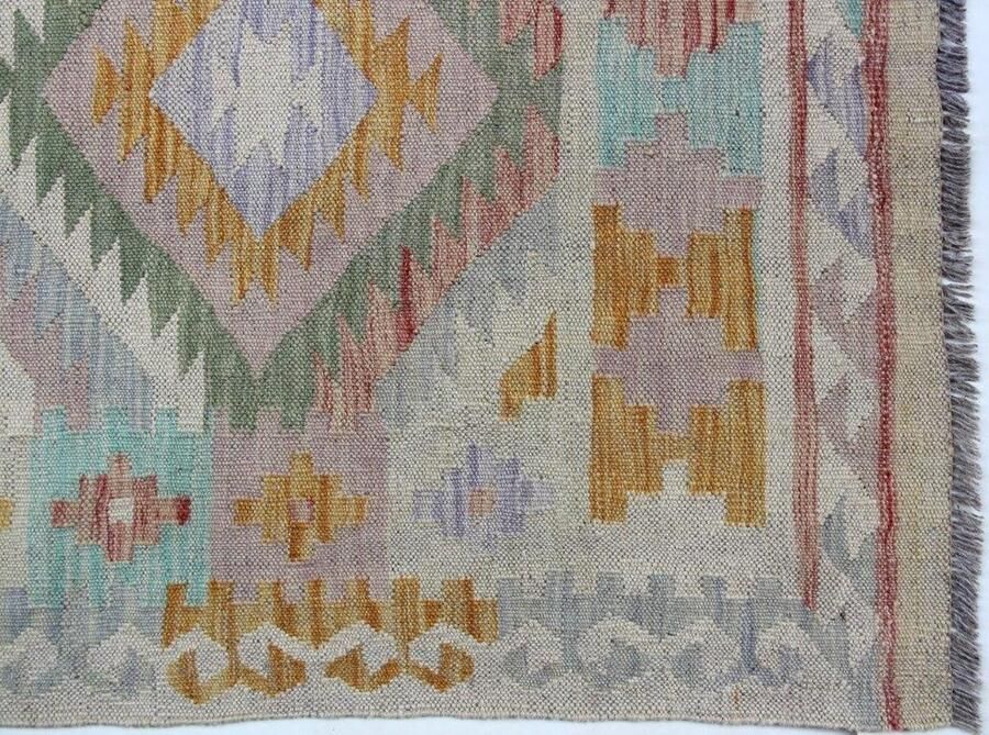 Authentiek Handgeweven Kelim 249 x 169 cm Vloerkleed 100% Wol Uniek Plantaardige Verfstoffen