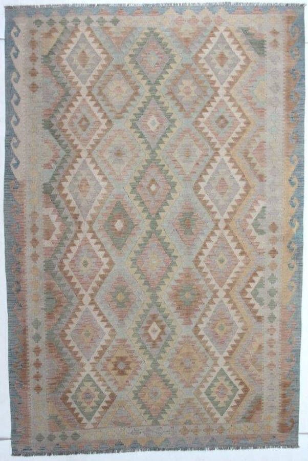Authentiek Handgeweven Kelim 293 x 196 cmVloerkleed 100% Wol Uniek Plantaardige Verfstoffen