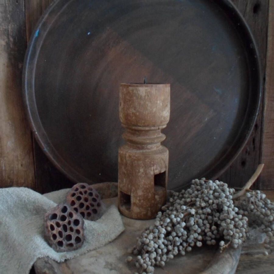 Authentieke houten kandelaar handgemaakt van Indiaas daybed 26 cm