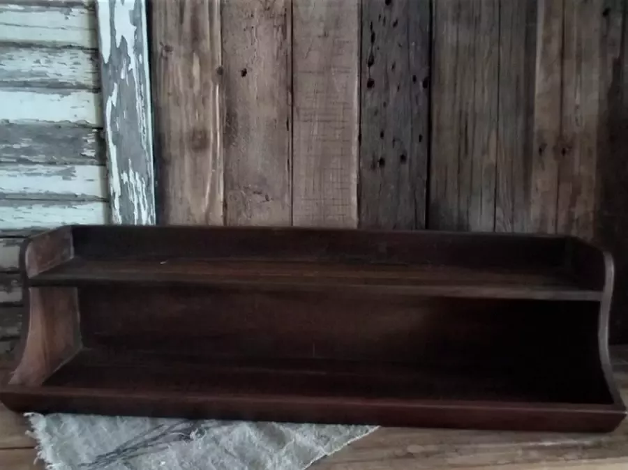 Authentieke houten wandplank met twee legplanken lengte 80 cm
