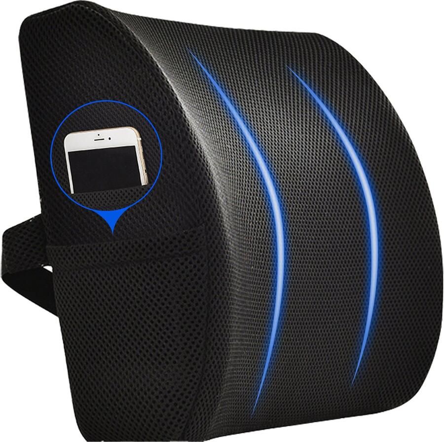 Authmic Ergonomisch Traagschuim Lendenkussen – Memory Foam Rugkussen voor Bureaustoel Auto & Bed – Ondersteuning bij Rugpijn