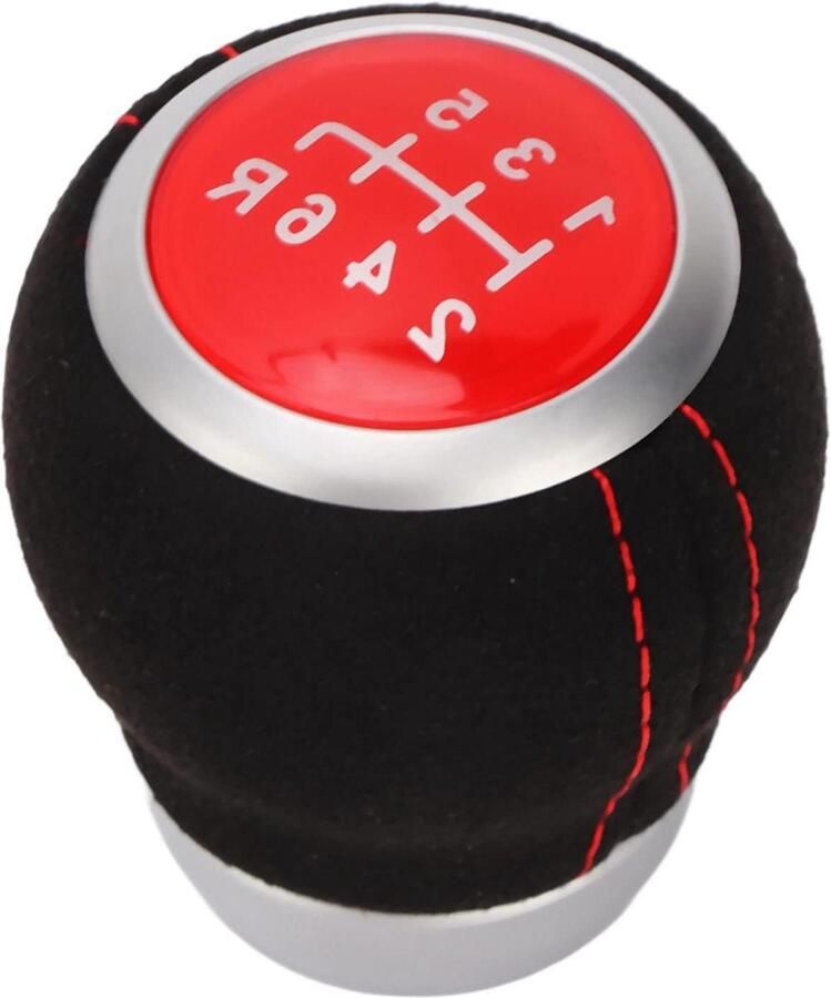 Auto Gear Shift Knop Hoofd 6 Speed Shift Knop Shifter Handvat ABS + Suede Lederen Versnellingshendel Knop Versnellingskop Vervanging voor (Rode Top)