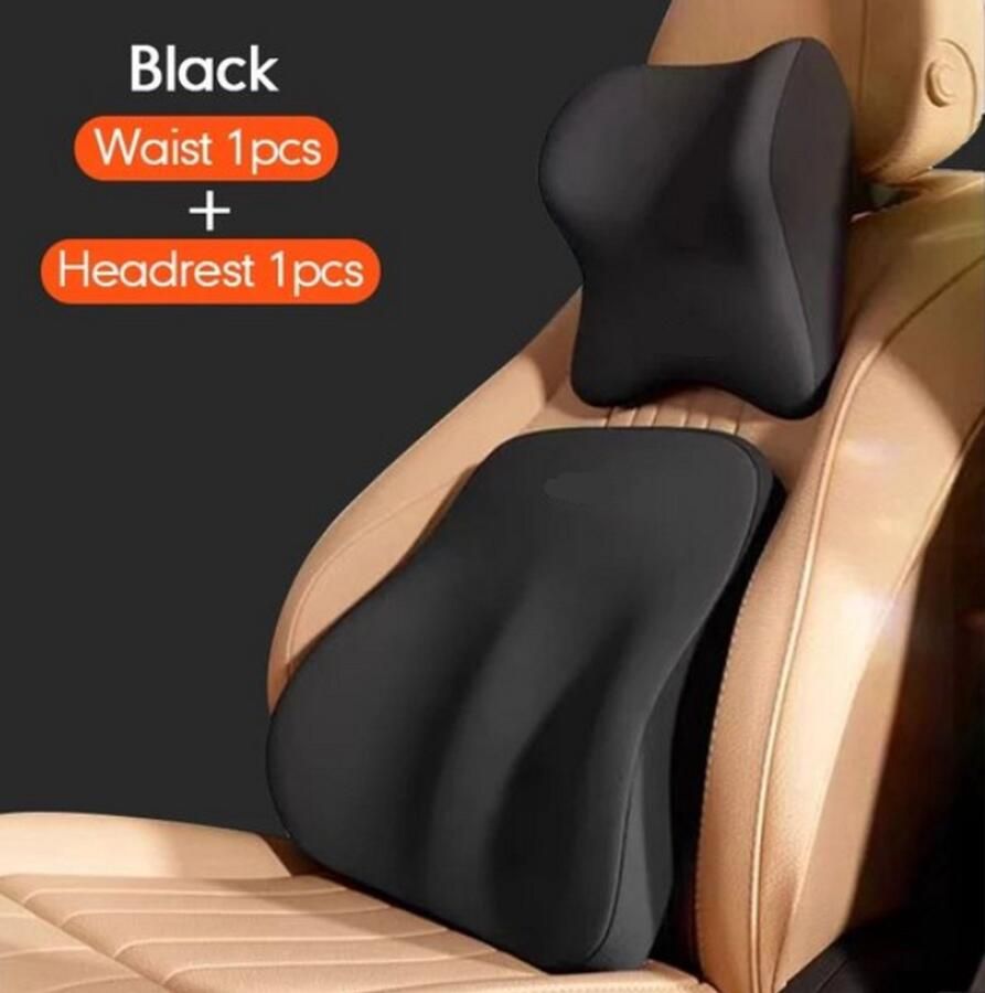 Auto Hoofdsteun en Lendensteun Set Geheugenschuim Kussen voor Rug- en Nekondersteuning Comfortabele Auto Accessoires voor Autozitje en Stoel