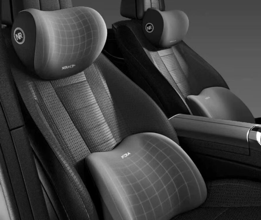 Auto Hoofdsteun en Lendensteun Set Traagschuim Kussen voor Rug- en Nekondersteuning comfortabel Zwart Grijs Bruin