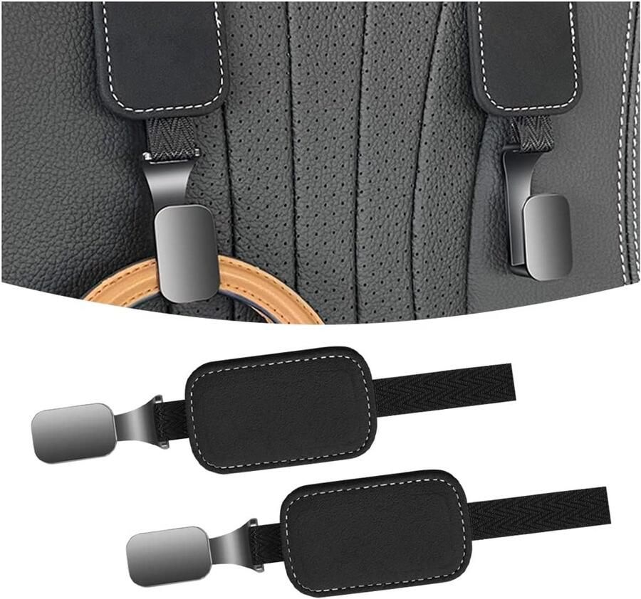 Auto Hoofdsteun Haakjes-Auto Organizer Haken Opberghaak Rugleuning Organizer- Autostoel Hangers Auto Kapstok -suède-Nylon touw opberghaak Tassenhaak Telefoonhouder-2 Stuks– Multi wandhaakjes