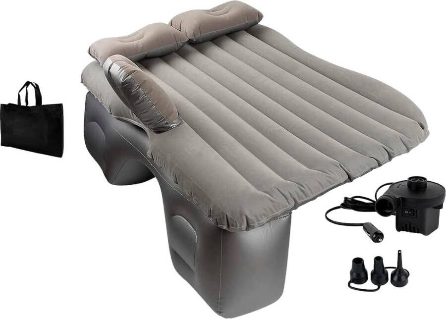 Auto-luchtmatras opblaasbaar bed autobed slaapmatras met 12V elektrische luchtpomp en 3 adapters snel opblazen en leeglopen (grijs)