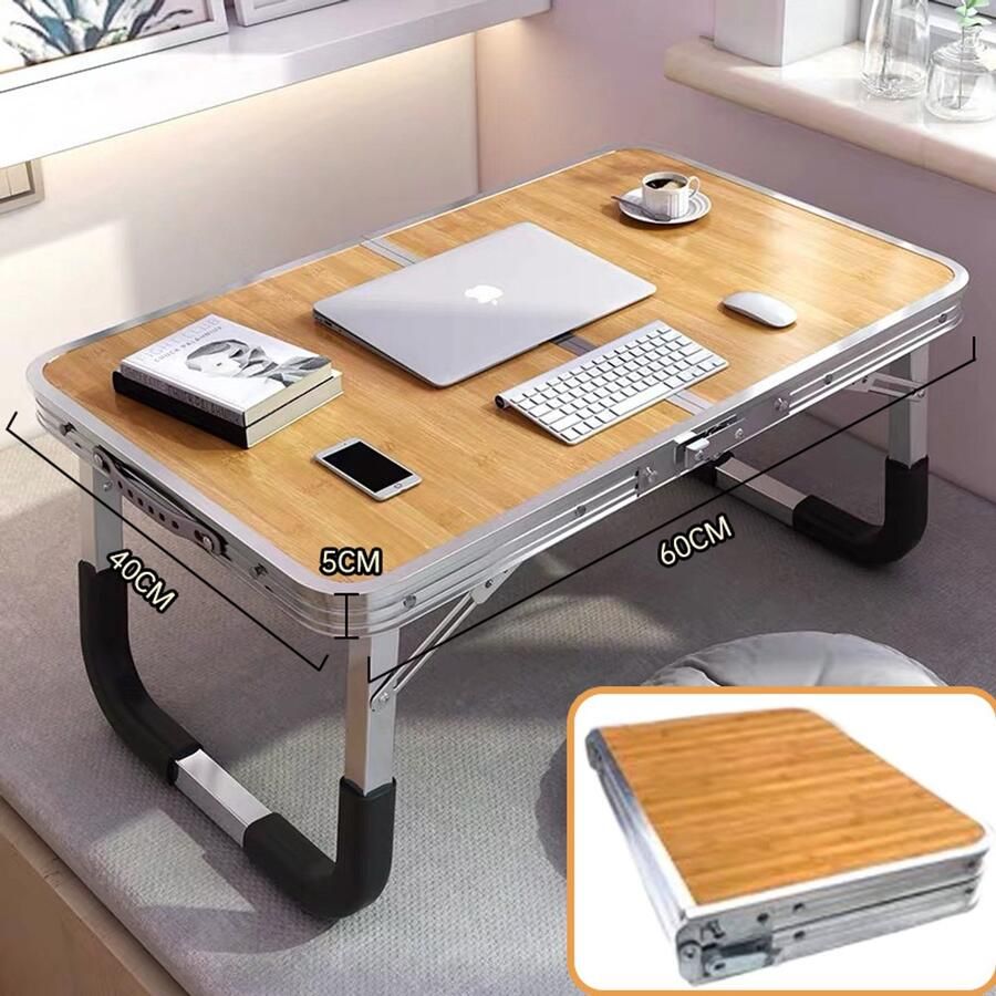 Auto Opvouwbare Tafel Bed Bureau LAPTOP TAFEL Aluminiumlegering Bamboe Kleur (60X40)