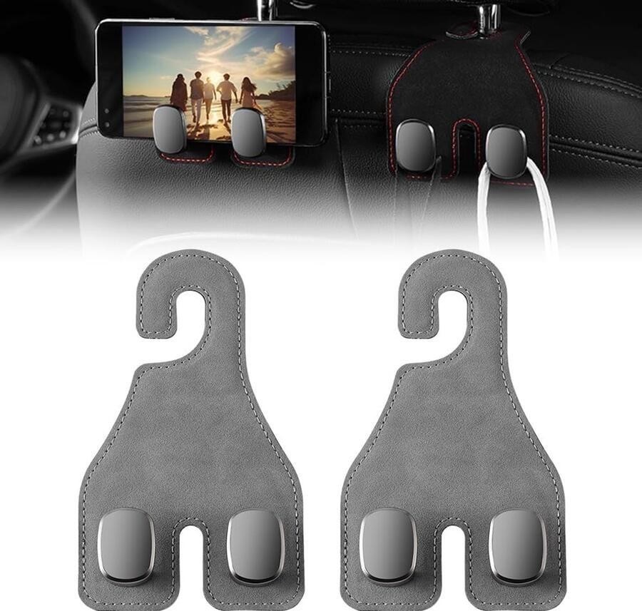 Auto Organizer Haken Auto Kapstok -Tassenhanger Autostoel Hoofdsteun Haakjes Autostoelhaak Opberghaak grijs 2 Stuks