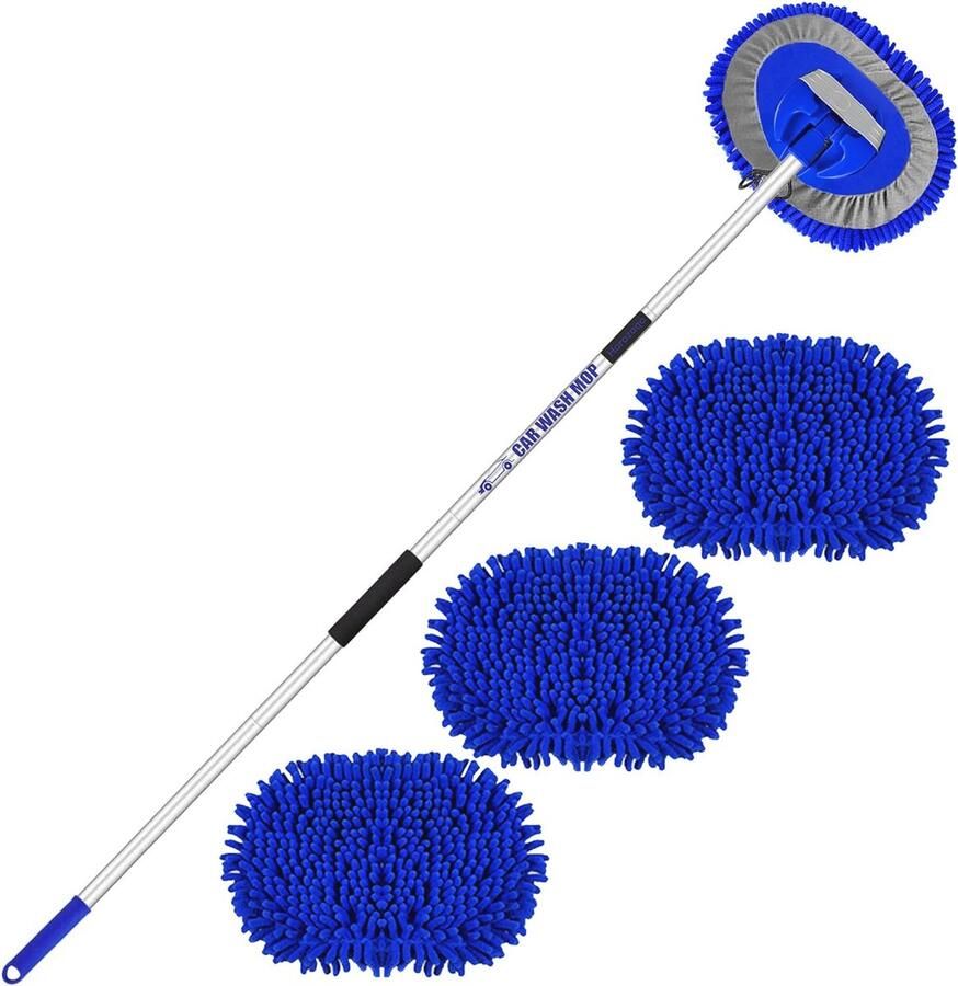 Auto wasborstel set met telescopische handgreep 160 cm Microvezel 2-in-1 voor voertuigen en huishoudelijke reiniging