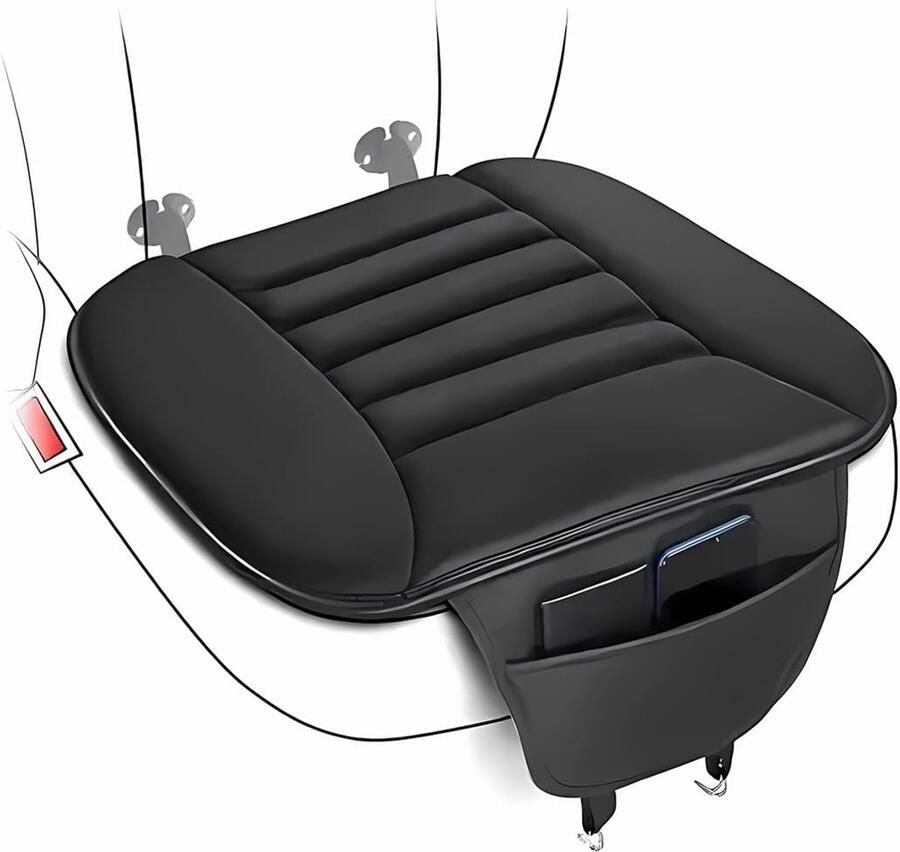 Auto zitkussen Autostoelkussen Stoelkussen Met opbergvak Memory Foam Comfortabel Voor een autostoel bureaustoel rolstoel en alle andere stoelen Zwart