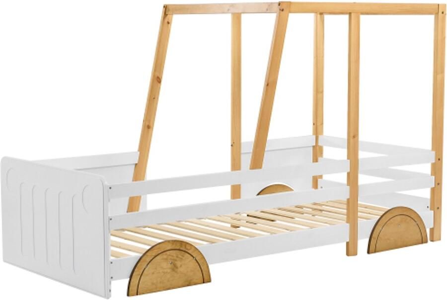 Autobed 90x200cm Zonder Matras Kinderbed Wit MDF Kiefer Houten Frame Met MDF Wielen Geschikt Voor Kinderkamer