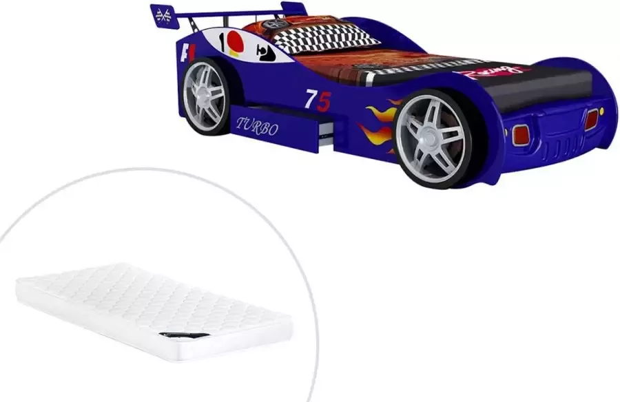 Autobed RUNNER met lade 90 x 200 cm Blauw Met matras L 232 cm x H 61 cm x D 111 cm - Foto 2