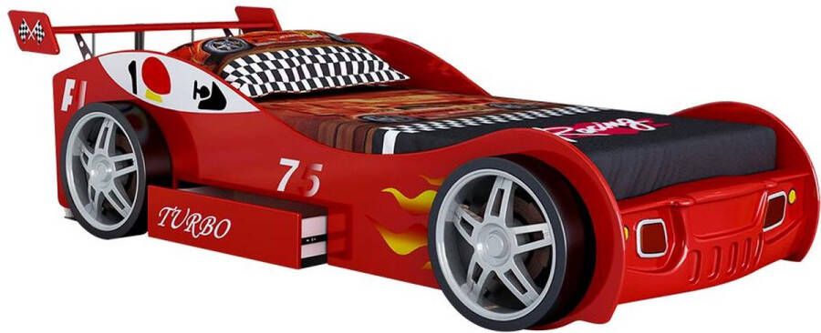 Autobed RUNNER met lade 90 x 200 cm rood L 232 cm x H 61 cm x D 111 cm