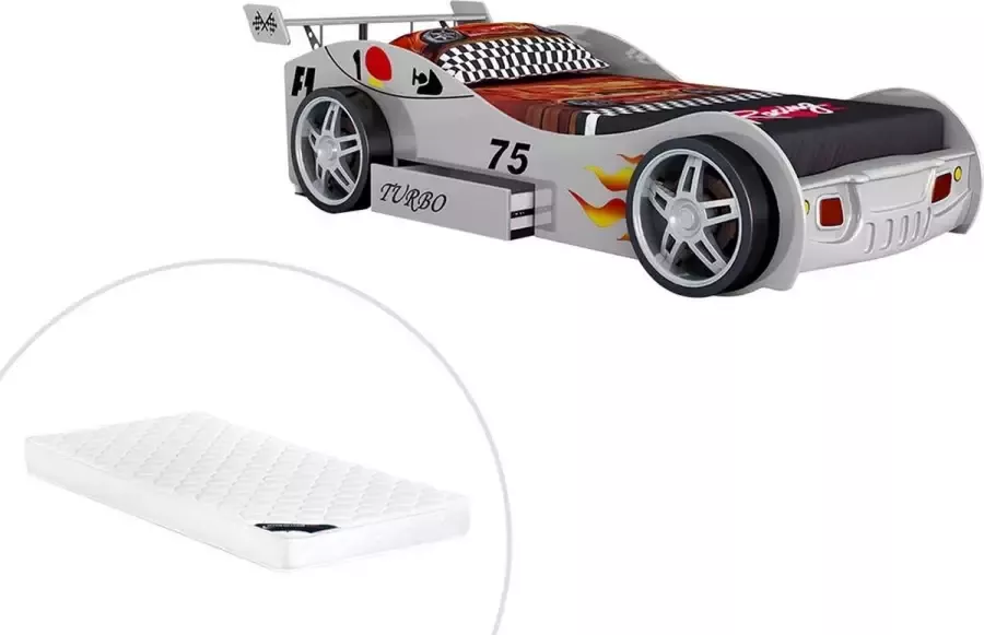 Autobed RUNNER met lade 90 x 200 cm Wit Met matras L 232 cm x H 61 cm x D 111 cm - Foto 2