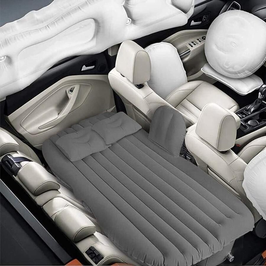 Automatras opblaasbaar automatras 1-zits opblaasbaar bed met 12V elektrische luchtpomp en 3 adapters (grijs)