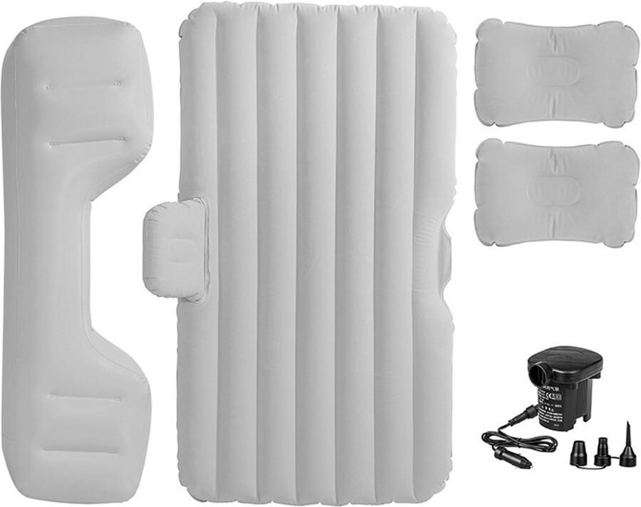 Automatras opblaasbaar automatras eenpersoons opblaasbed met 12V elektrische luchtpomp en 3 adapters (grijs)