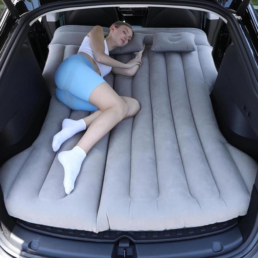 Automatras opblaasbaar luchtbed met luchtpomp en kussen draagbare luchtmatras voor reizen camping outdoor verdikt comfortabel duurzaam voor kofferbak (grijs) SUV