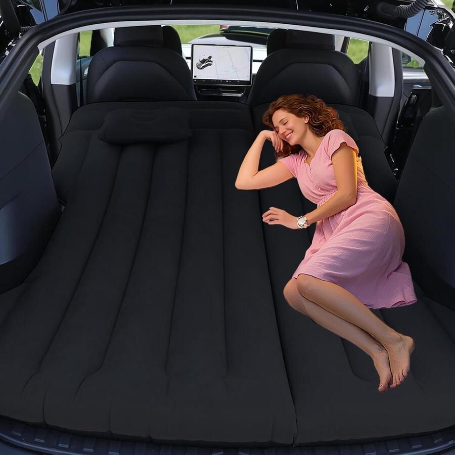 Automatras SUV-luchtbed dik autoluchtbed opblaasbaar kampeerbed voor kofferbak achterbank opblaasbaar matras voor Model Y SUV camper minivan reizen thuis buiten (zwart)