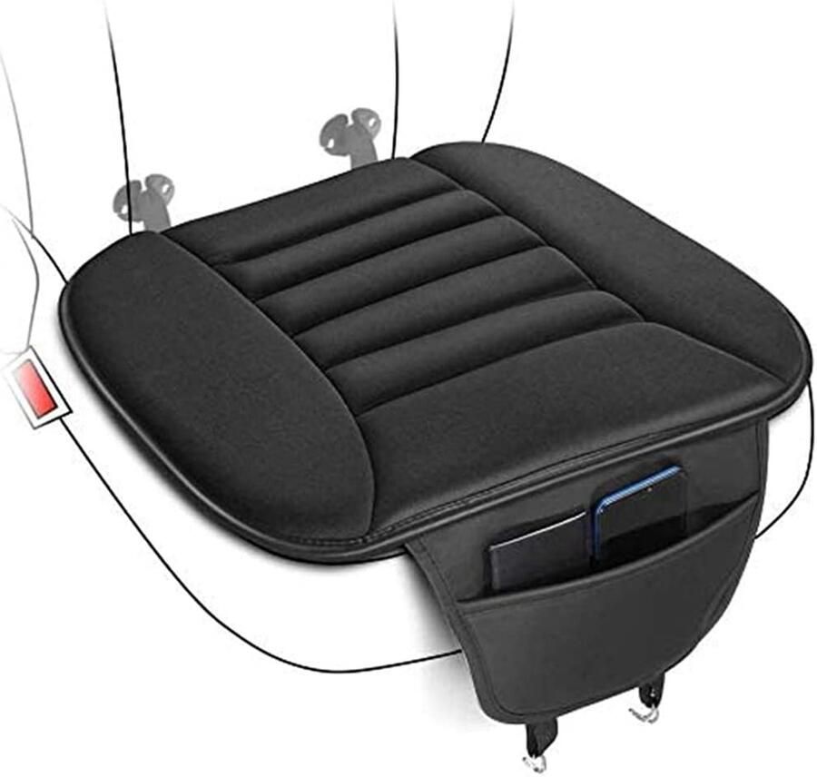 Autostoelbeschermers met opbergvak Stoelbeschermers voor auto-interieur kantoorstoelen thuis met comfortabel traagschuim en antislip rubberen onderkant Zwart